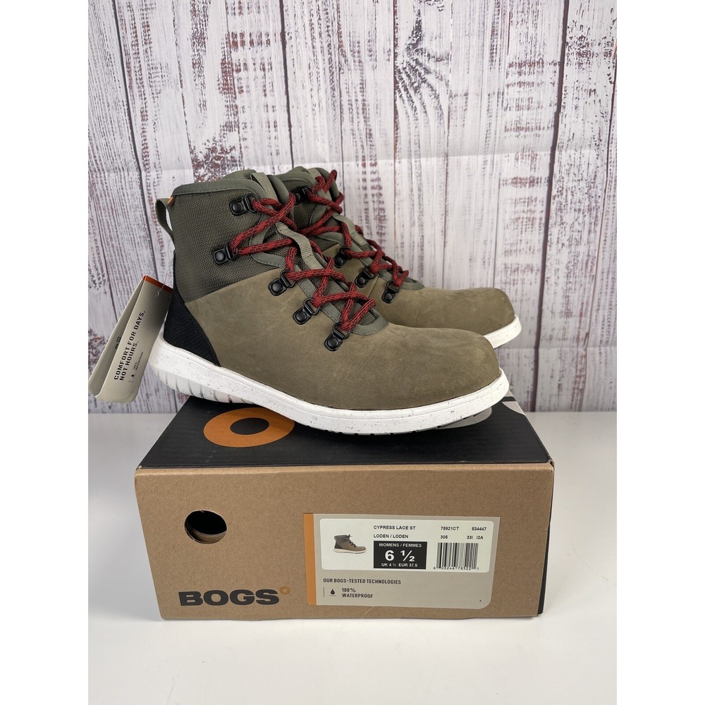BOGS Women's Cypress Lace Up Nano-Composite Safety Toe Boots Size 6.5 Loden